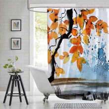 Watercolor Tree Leaves Shower Curtain Set 72x84 inch Orange