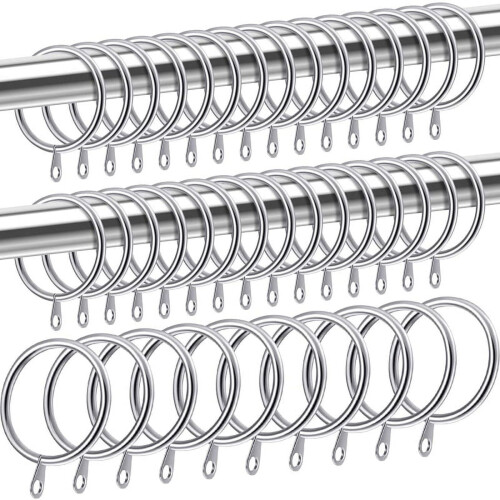 40-pack silverfärgade gardinringar i metall, 32 mm innerdiameter
