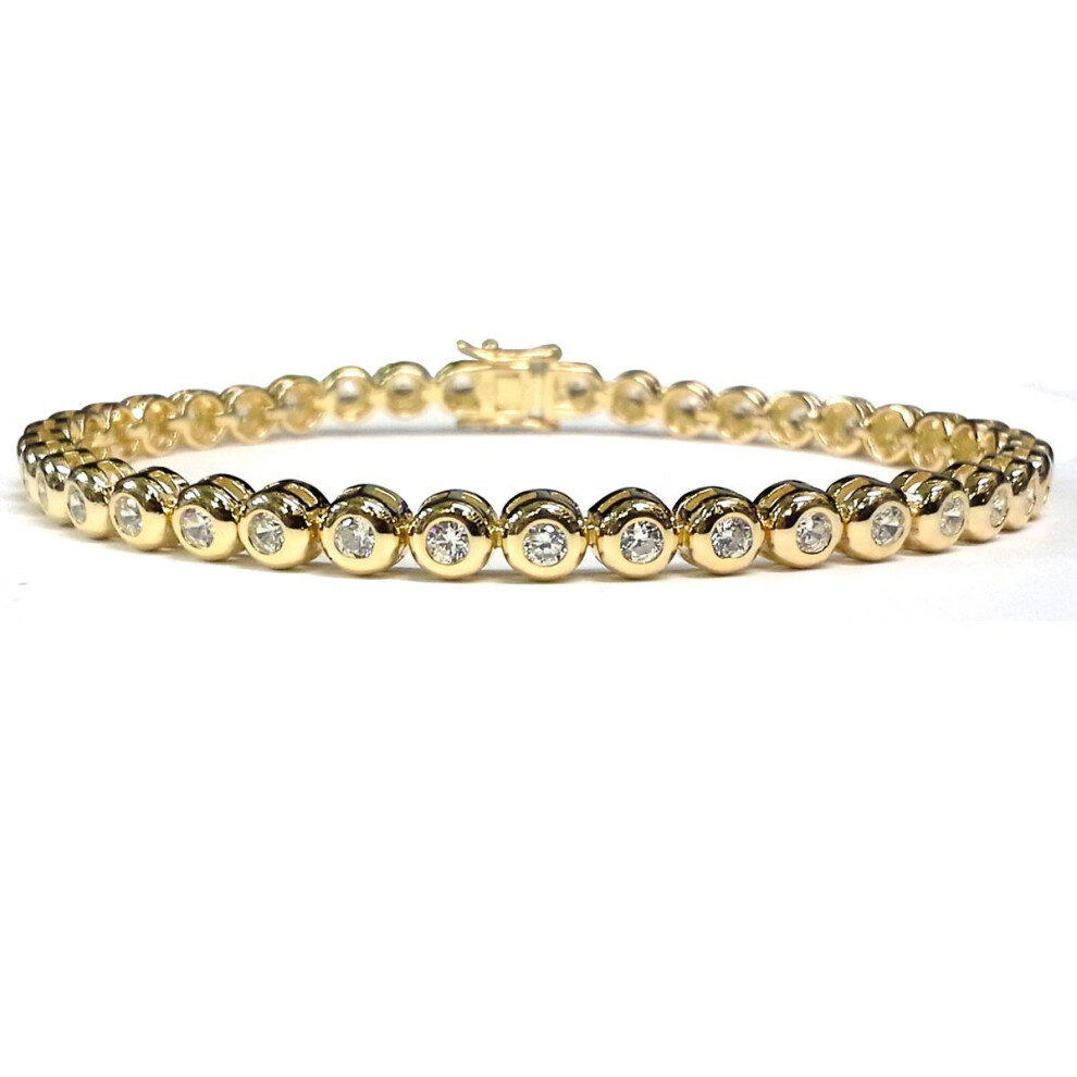 Jewelco London Gilded Sterling Cubic Zirconia Rub Over Tennis Bracelet - Abb116b Silver