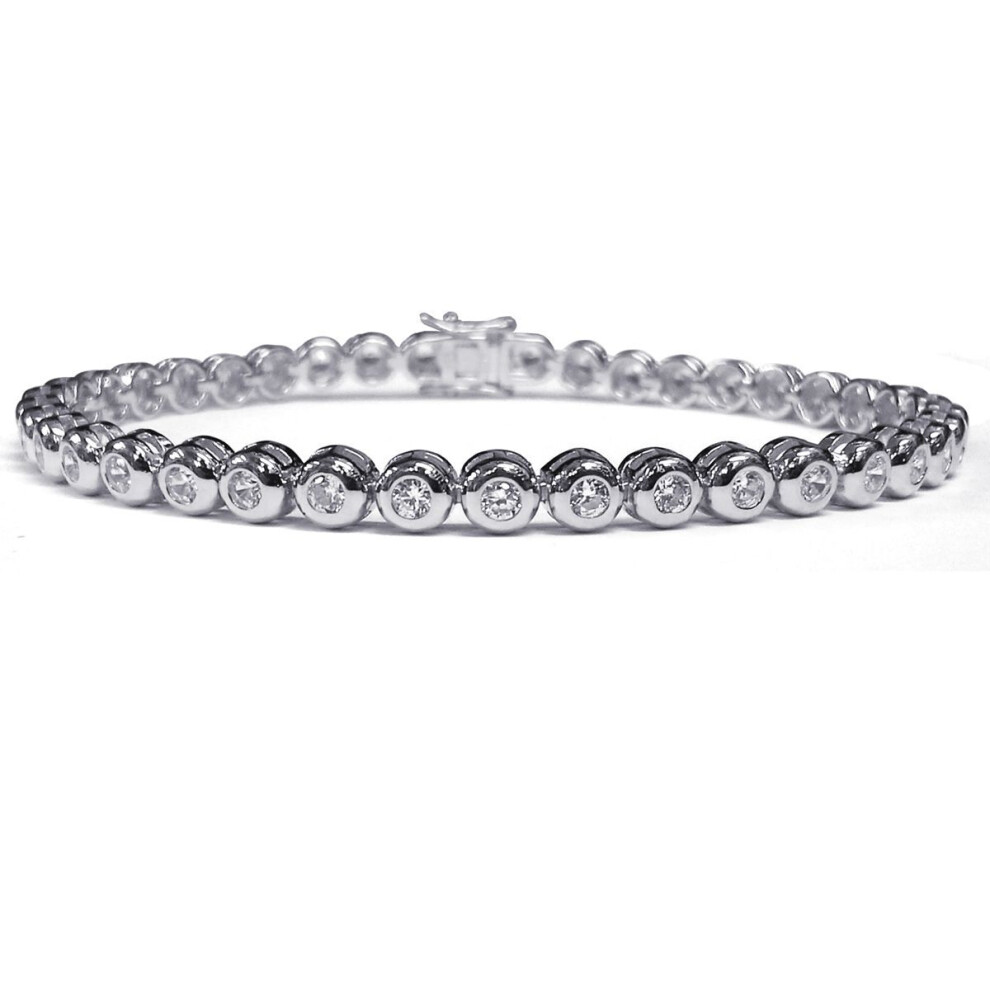 Jewelco London Rhodium Coated Sterling Cubic Zirconia Rub Over Tennis Bracelet - Abb116a Silver