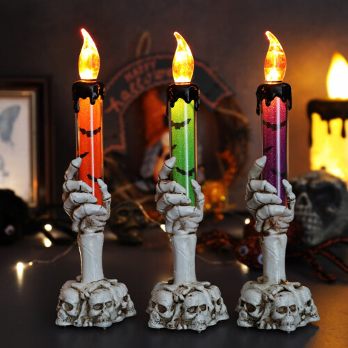 Halloween Skull Candle Holder Lamp – Skeleton Hand,