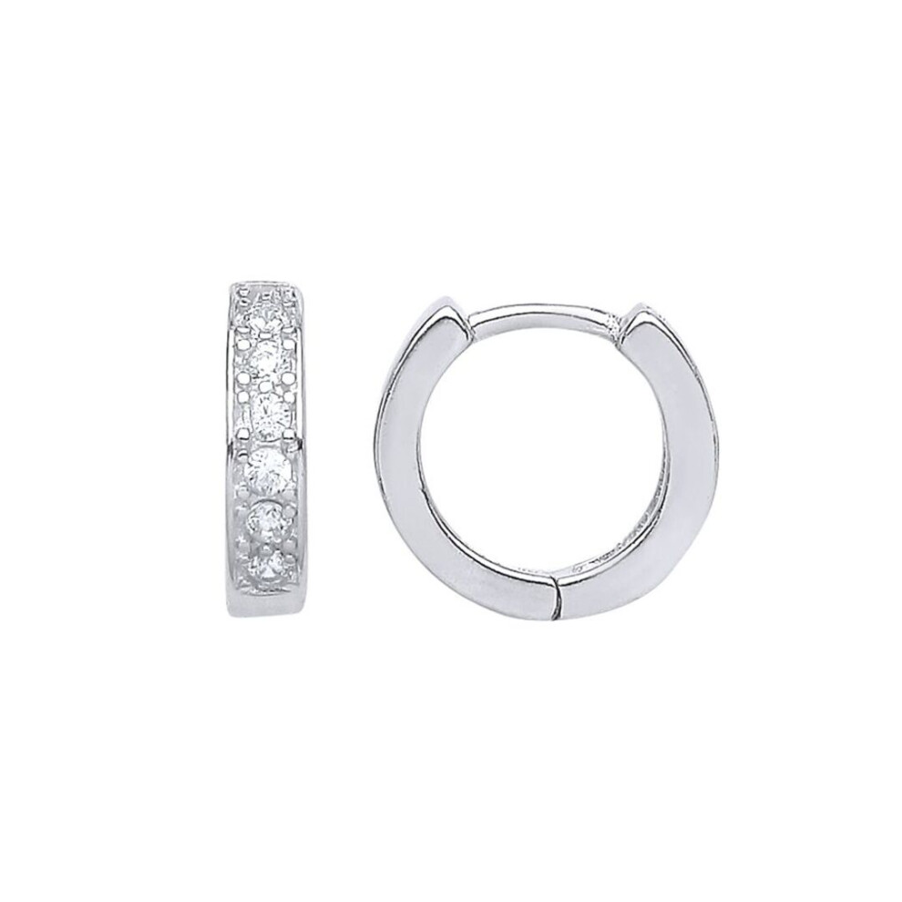 Jewelco London Ladies Sterling Cubic Zirconia Huggie Hoop Earrings 10Mm - Gve536 Silver