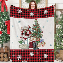 Kerstdeken van flanel, 50x60 inch, met belletje.