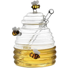 Kyoffiie Clear Glass Honey Jar with Dipper Stick and Lid