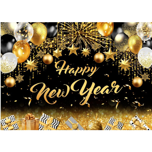Black and Gold New Year Backdrop Vinyl 7x5 ft