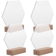 Transparent Hexagon Acrylic Table Signs with Wood Stands (4