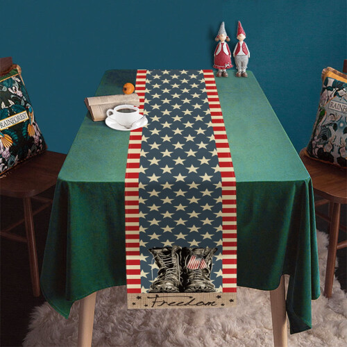 Patriotic Table Runner 72in Blue Red Cotton-Polyester