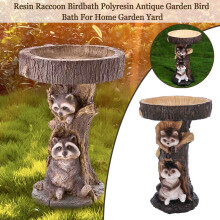 Ornement de bain d'oiseaux en résine en forme de raton laveur, décoration de jardin
