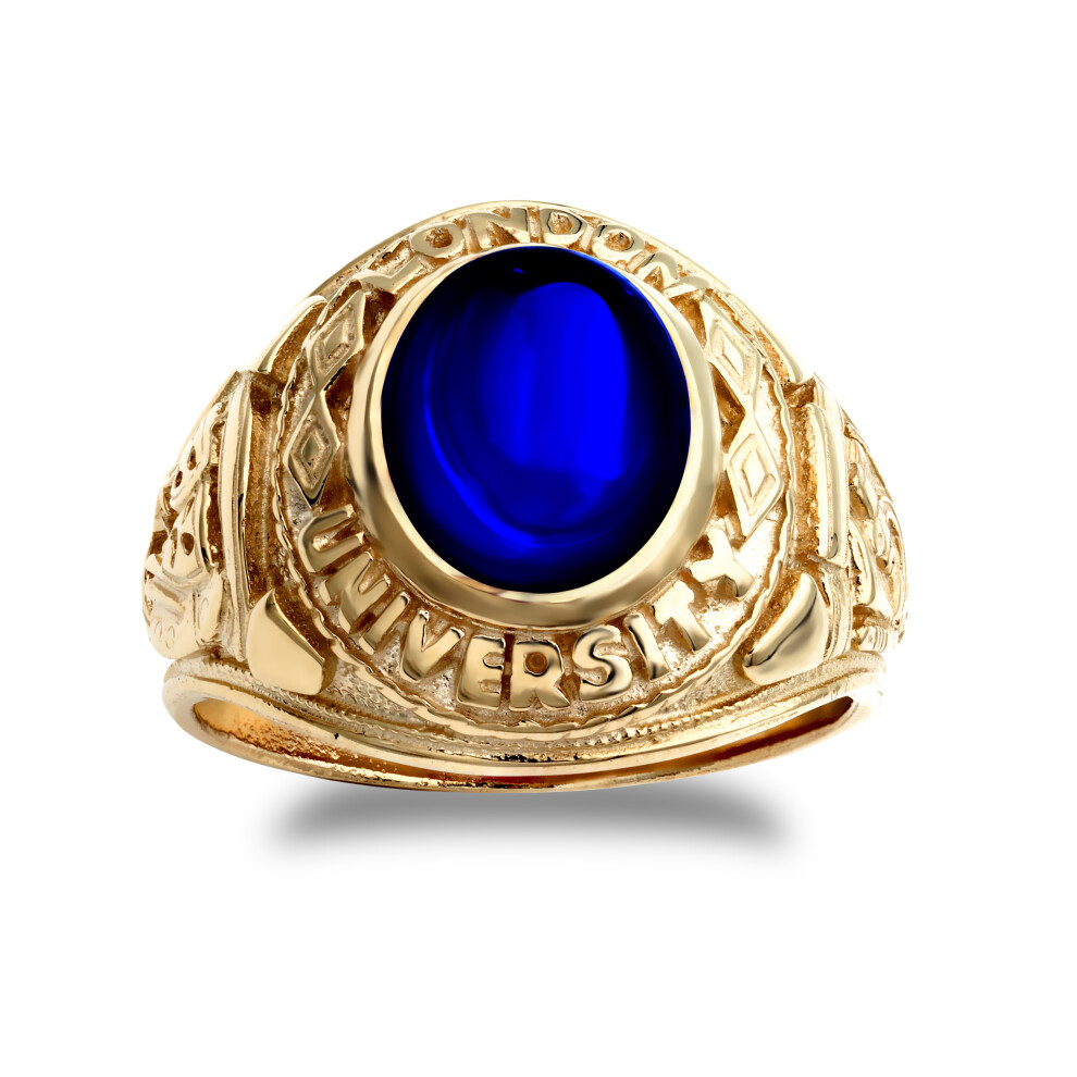 Jewelco London (Z+2) Mens 9Ct Sapphire-Blue Oval Cabochon Cz Solitaire University College Ring - Jrn346 Gold