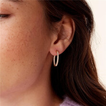 (20 Millimeters, Rose Gold) Classic Elegant 14K Gold Plated 925 Sterling Silver Post Cubic Zirconia Hoop Earrings 30/15mm