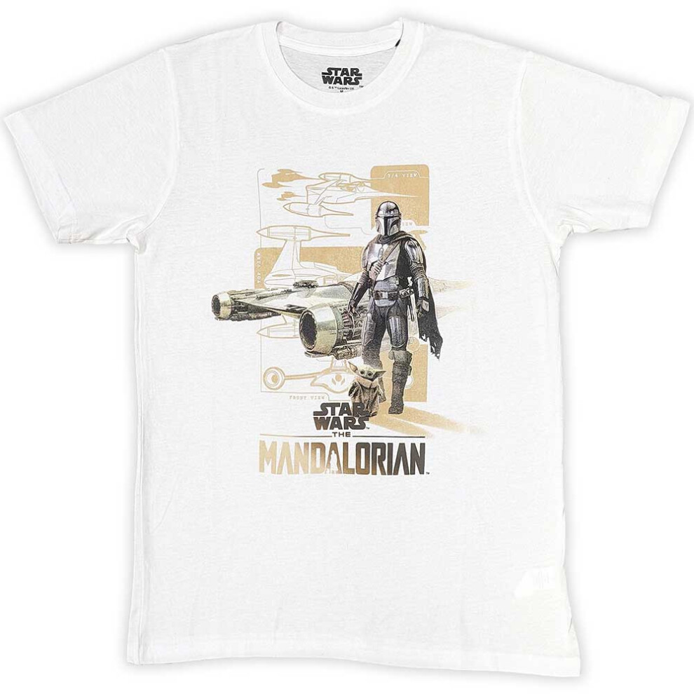 Star Wars (Xl, ) T Shirt The Mandalorian Din And Grogu New Official Mens White