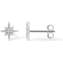 (White Gold, North Star) Classic Elegant 14K Gold Plated Dainty Stud Earrings for Women - 925 Sterling Silver Posts Earrings with Cubic Zirconia