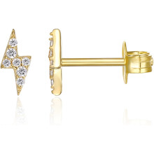 (Yellow Gold, Moon) Classic Elegant 14K Gold Plated Dainty Stud Earrings for Women - 925 Sterling Silver Posts Earrings with Cubic Zirconia