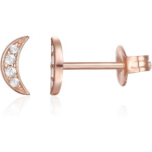(Rose Gold, North Star) Classic Elegant 14K Gold Plated Dainty Stud Earrings for Women - 925 Sterling Silver Posts Earrings with Cubic Zirconia