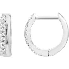(White Gold, Solitaire) Classic Elegant 14K Gold Plated Cubic Zirconia Huggie Hoop Earrings for Women - 925 Sterling Silver Posts Small Round Huggies