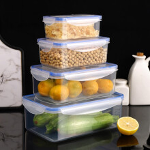 Juego de 4 recipientes para alimentos Poaug, transparentes y apilables con tapas.