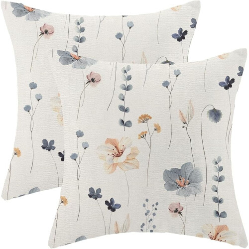Vårörngott med blommigt lövtryck 18x18 2-pack