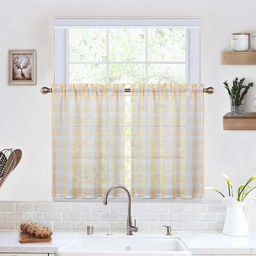 Halbtransparente Scheibengardinen mit Büffelkaromuster, 66 cm breit x 91 cm lang, Set