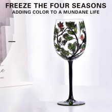 Verre à vin peint à la main « Arbre des Quatre Saisons », 35 cl