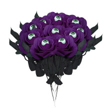 Halloween Faux Rose Flowers with Eyeballs, 10 pcs