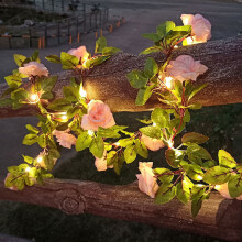 Cordão de luzes em formato de videira com rosas champanhe – 2m, 17 flores rosa.