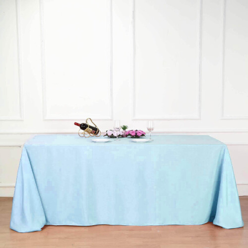 Light Blue Polyester Rectangle Tablecloth 90 x 132 in