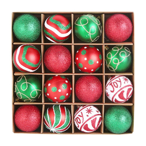 Ensemble de 16 boules de Noël multicolores de 60 mm