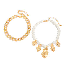 Elegantes Legierungs-Perlen-Herz-Fußkettchen und-Gold