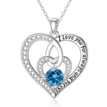 (【May】 Green Diamond) Classic Elegant Women's New Eternal Heart S925 Sterling Silver Necklace, 12 Birthstone Heart Pendant
