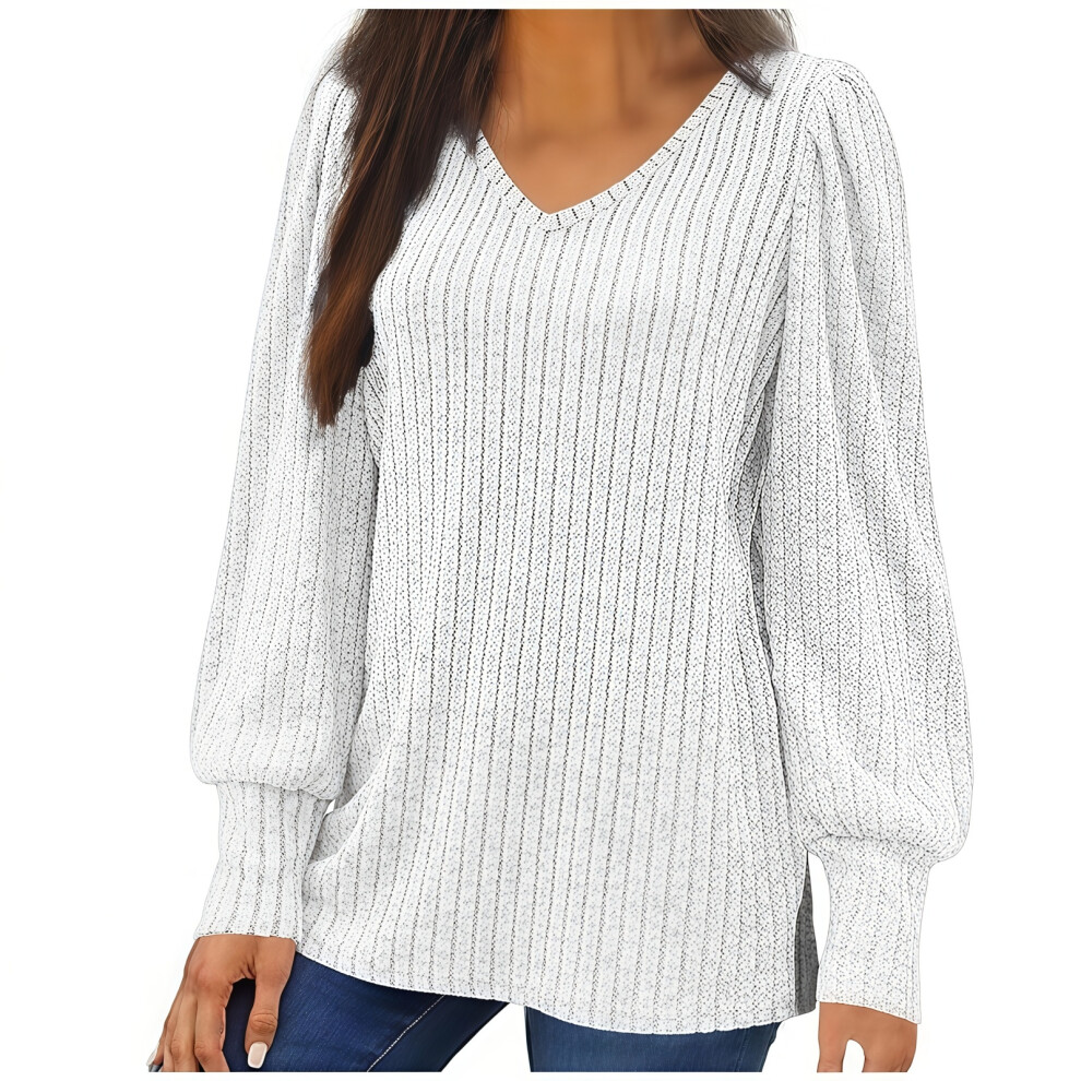 Women's Oversized Knit Thin Puff Sleeve Long Sleeve-White XXXXL