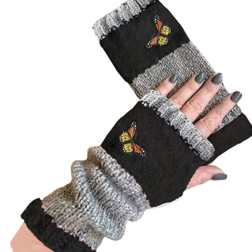 Comfortable Knit Gloves Combining Warmth-butterfly black
