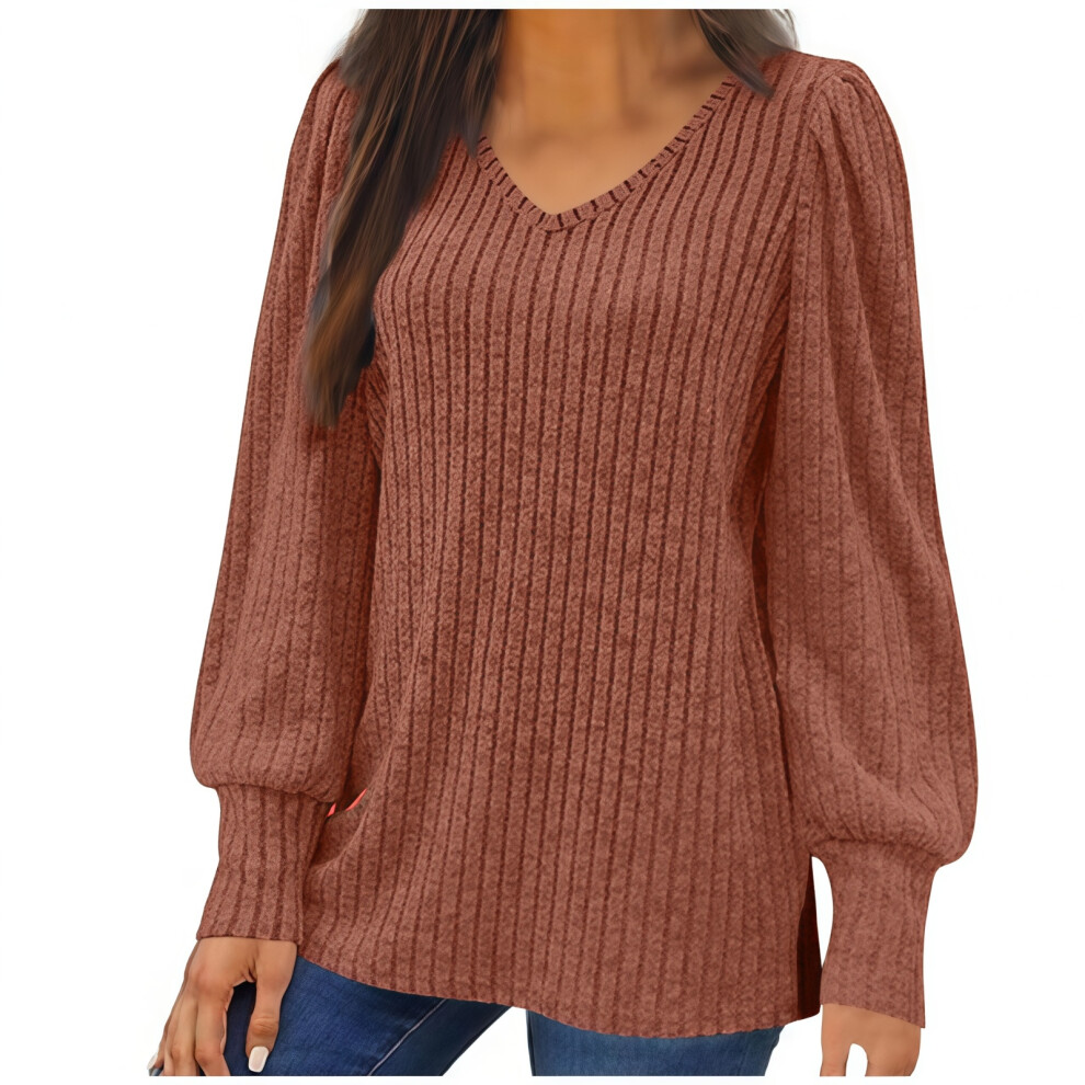 Women's Oversized Knit Thin Puff Sleeve-caramel color XXXXL