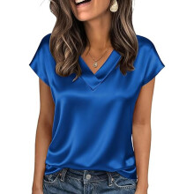 Womens Summer Casual Tee Shirt V Neck Short-royal blue XXL