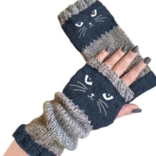 Practical Knit Gloves Resistant to Wear-Cat head navy blue