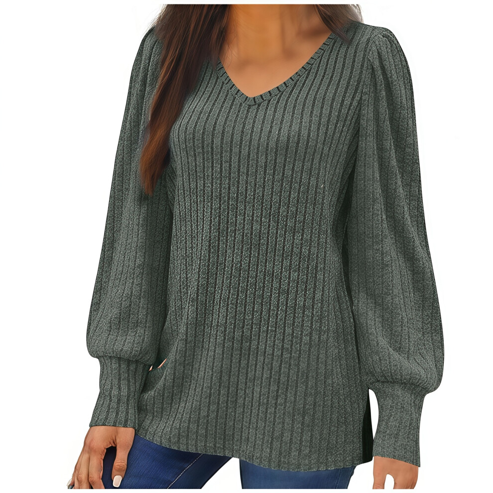 Women's Oversized Knit Thin Puff Sleeve Long Sleeve-Green XXXL