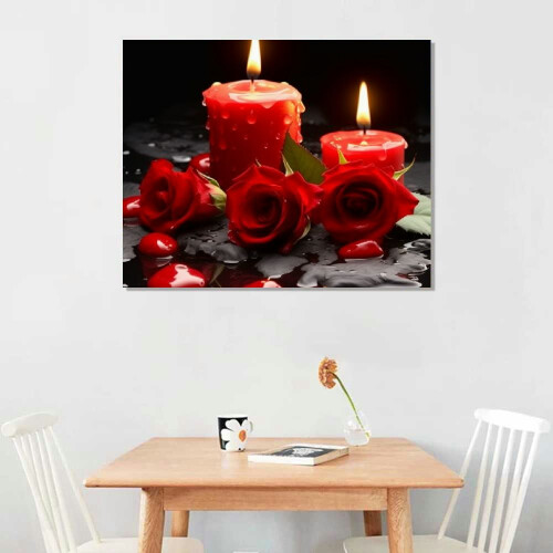 Rose lærredsvægkunst – Sort & rødt blomsterprint 1