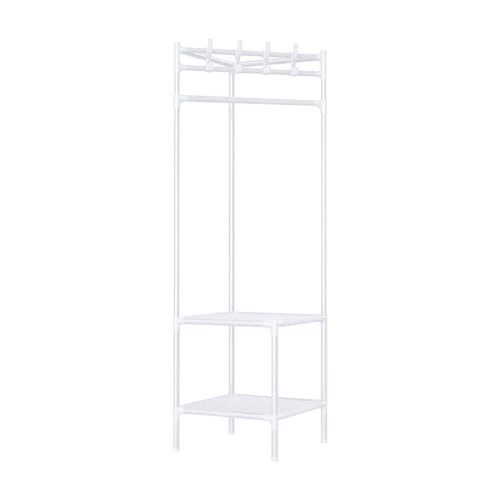 Freestanding coat rack with 2 shelves and corner storage 1