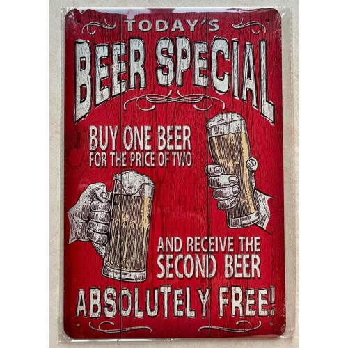 Plaque métallique vintage de bière, 20 x 30 cm