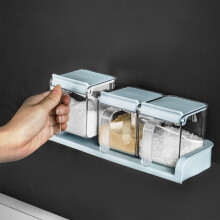 Ensemble de 3 pots à épices muraux transparents en plastique bleu