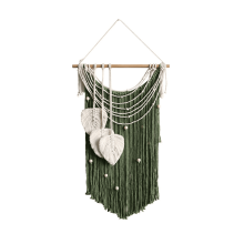 Bohemian Leaf Wall Tapestry in Green, Handwoven Cotton,