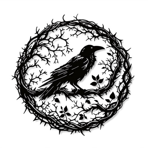 Schwarzes Metall-Krähen-Wandbild, 30 x 30 cm