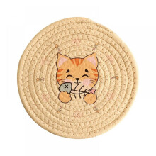 Round Braided Placemat with Cartoon Cat Design, 12cm or 18cm