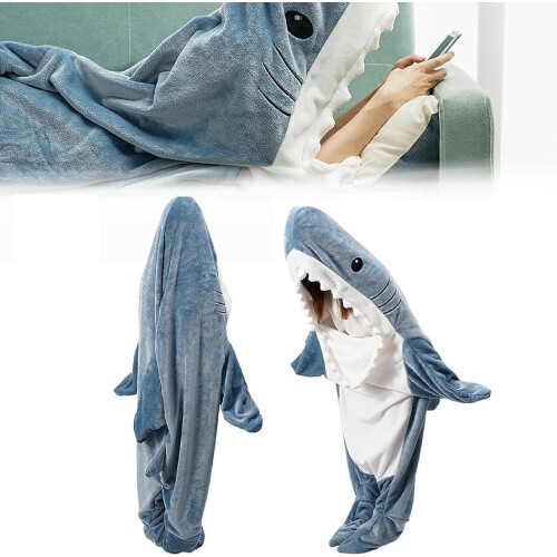 Shark hættetæppe til voksne, flannelfleece, én størrelse