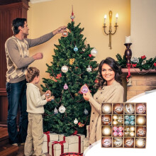 Conjunto de 44 bolas de Natal coloridas de plástico para pendurar.
