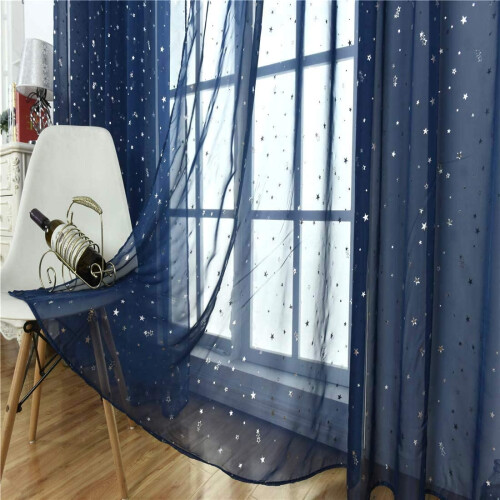 Twinkle Star Sheer Curtains 200 x 100 cm Navy Blue
