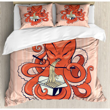 Octopus Duvet Cover Set Retro Cartoon 3-Piece Orange