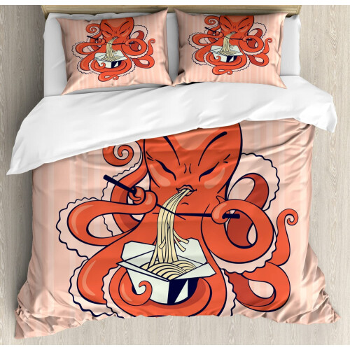 Octopus Duvet Cover Set3-Piece Orange Coral