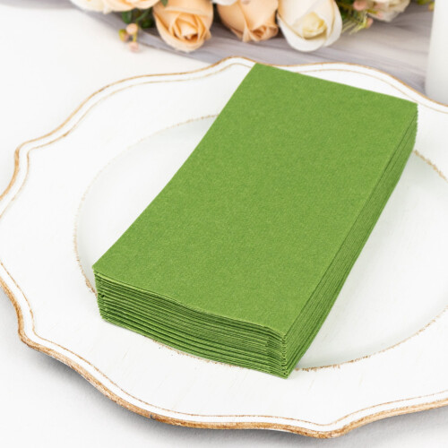 Serviettes de table vert olive effet lin, paquet de 20