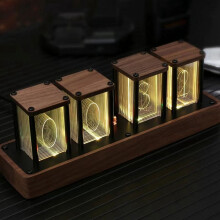 Horloge numérique à tubes Nixie en bois de noyer avec fonction Wi-Fi