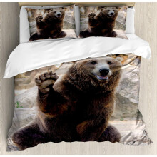 Bear Duvet Cover Set 3-Piece Brown Beige